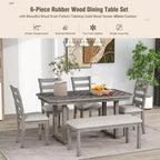 Set tavolo da pranzo per 6 con piano effetto legno, set tavolo da cucina con sedie e panca