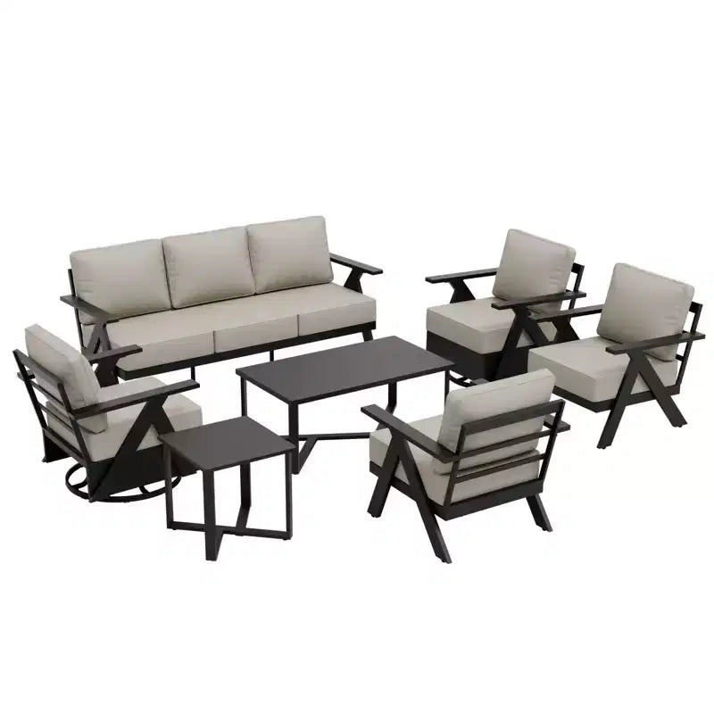 EAGLE PEAK Urban Slate - Set di 7 mobili moderni da giardino, divano, sedie a dondolo girevoli, sedie da esterno, tavolino da caffè e tavolino laterale