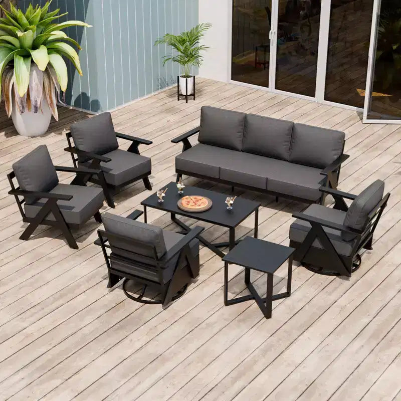 EAGLE PEAK Urban Slate - Set di 7 mobili moderni da giardino, divano, sedie a dondolo girevoli, sedie da esterno, tavolino da caffè e tavolino laterale