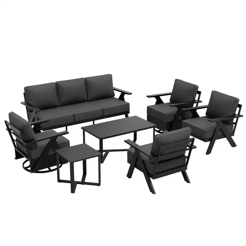EAGLE PEAK Urban Slate - Set di 7 mobili moderni da giardino, divano, sedie a dondolo girevoli, sedie da esterno, tavolino da caffè e tavolino laterale