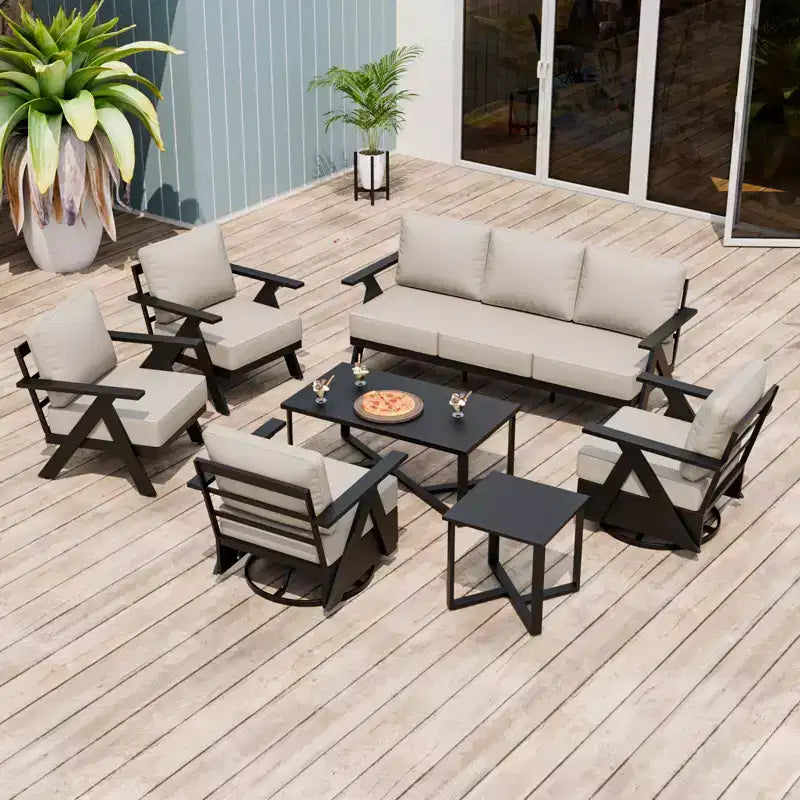 EAGLE PEAK Urban Slate - Set di 7 mobili moderni da giardino, divano, sedie a dondolo girevoli, sedie da esterno, tavolino da caffè e tavolino laterale