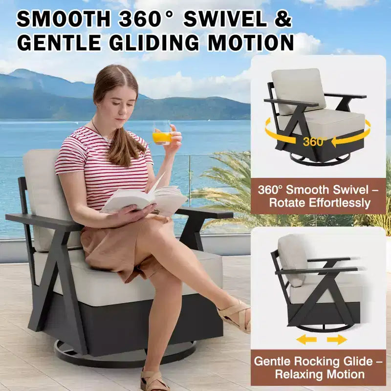 EAGLE PEAK Urban Slate - Set di 7 mobili moderni da giardino, divano, sedie a dondolo girevoli, sedie da esterno, tavolino da caffè e tavolino laterale