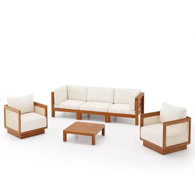Set da salotto da esterno Christopher Knight Home Isora da 6 pezzi in legno di acacia con tavolino a doghe e cuscini