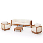 Set da salotto da esterno Christopher Knight Home Isora da 6 pezzi in legno di acacia con tavolino a doghe e cuscini