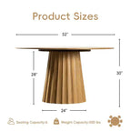 PexFix 52 Tavolo da pranzo rotondo moderno con 8 sedie imbottite, piano in legno a trama naturale, base a piedistallo plissettata, sedute beige per cucina sala da pranzo