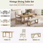 GDFStudio Monica, set da pranzo di 6 pezzi con tavolo in legno da 60" e sedie e panca imbottite