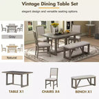 GDFStudio Monica, set da pranzo di 6 pezzi con tavolo in legno da 60" e sedie e panca imbottite