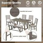 GDFStudio Monica, set da pranzo di 6 pezzi con tavolo in legno da 60" e sedie e panca imbottite