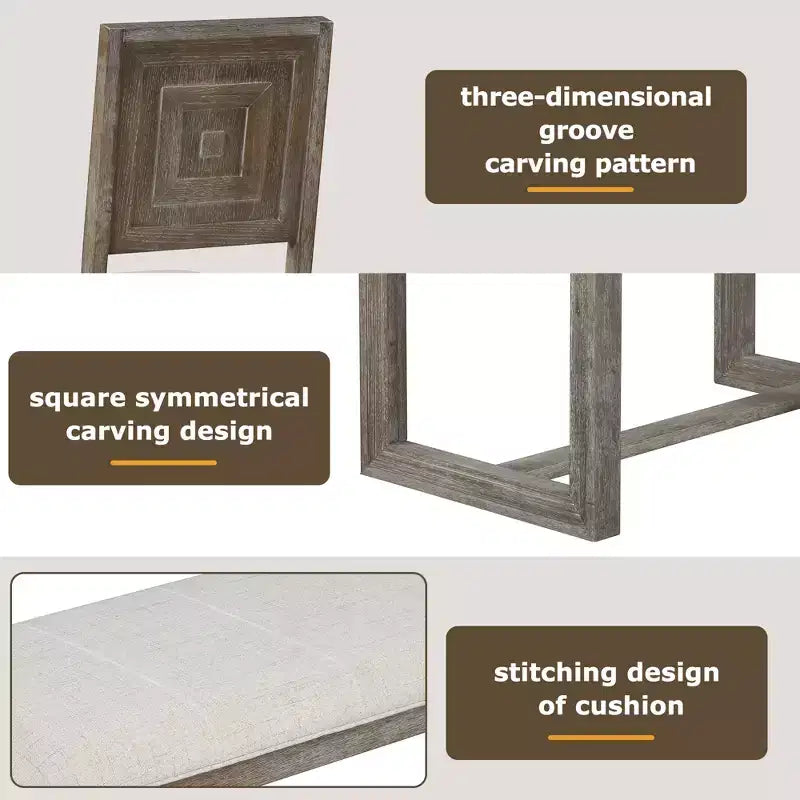 GDFStudio Monica, set da pranzo di 6 pezzi con tavolo in legno da 60" e sedie e panca imbottite