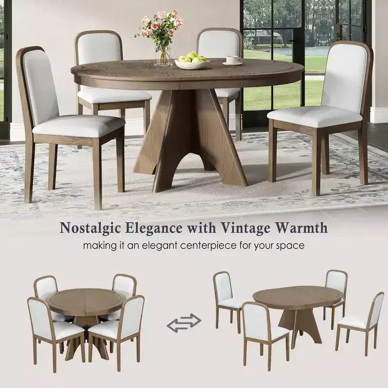 Set tavolo da pranzo allungabile vintage GDFStudio Oliver per 4-6 persone con tavolo farmhouse 42-58" e sedie imbottite