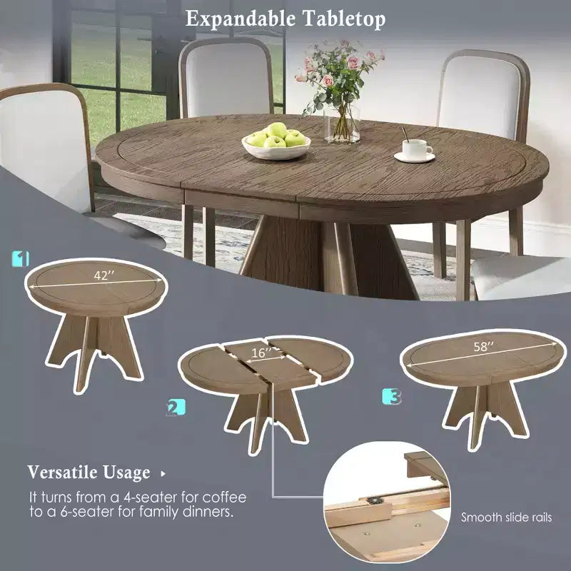 Set tavolo da pranzo allungabile vintage GDFStudio Oliver per 4-6 persone con tavolo farmhouse 42-58" e sedie imbottite