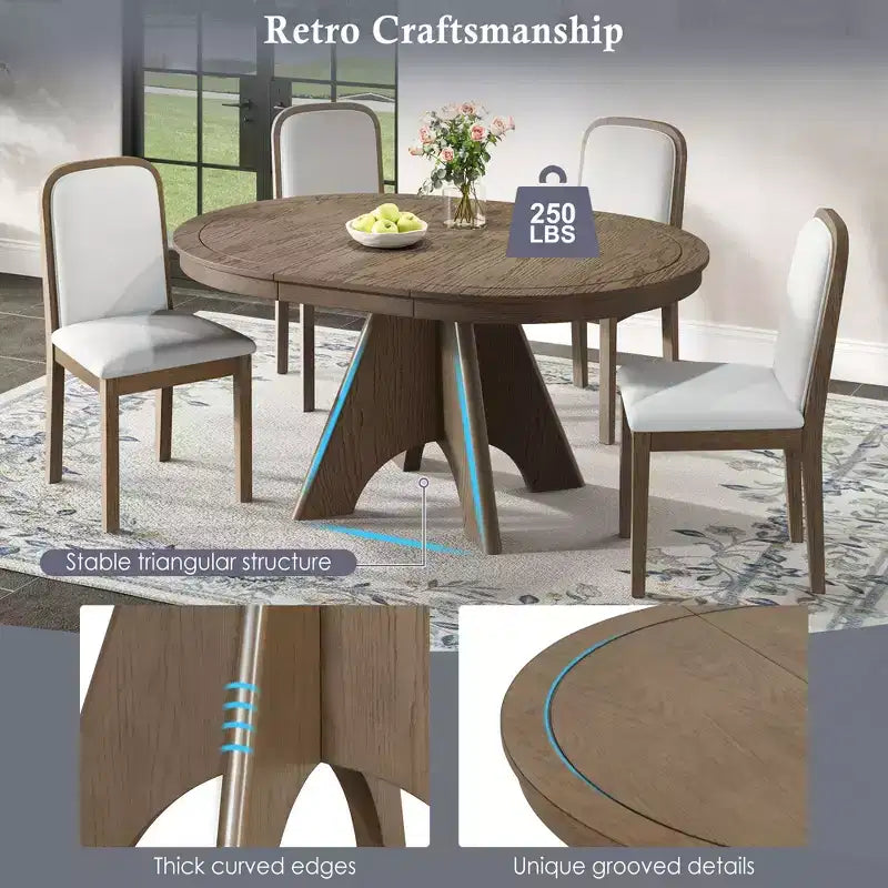 Set tavolo da pranzo allungabile vintage GDFStudio Oliver per 4-6 persone con tavolo farmhouse 42-58" e sedie imbottite