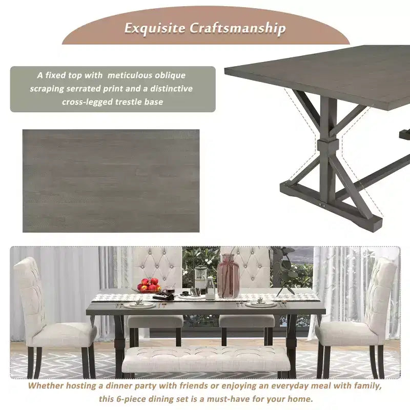 Set tavolo da pranzo allungabile vintage GDFStudio Oliver per 4-6 persone con tavolo farmhouse 42-58" e sedie imbottite