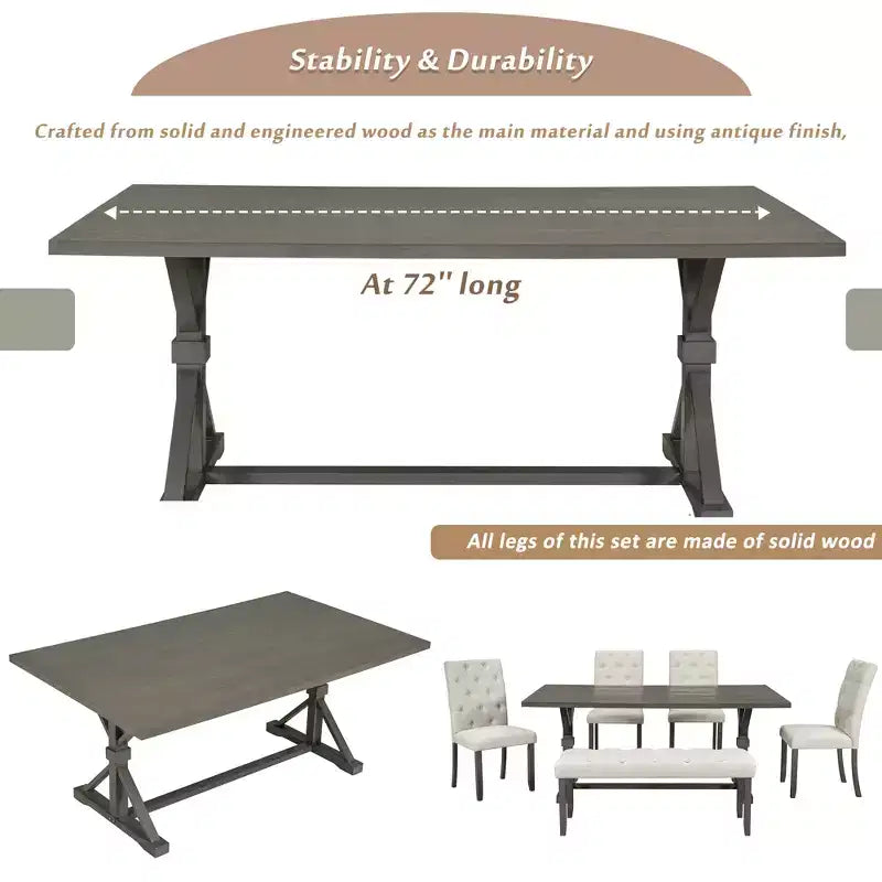 Set tavolo da pranzo allungabile vintage GDFStudio Oliver per 4-6 persone con tavolo farmhouse 42-58" e sedie imbottite