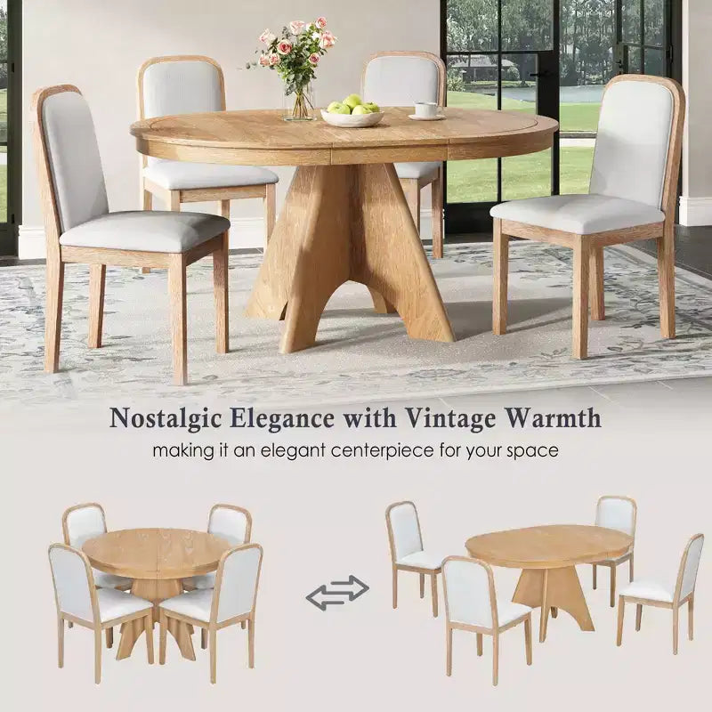 Set tavolo da pranzo allungabile vintage GDFStudio Oliver per 4-6 persone con tavolo farmhouse 42-58" e sedie imbottite