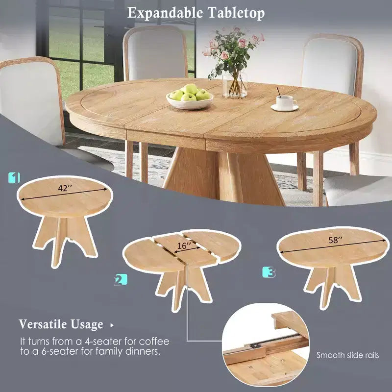 Set tavolo da pranzo allungabile vintage GDFStudio Oliver per 4-6 persone con tavolo farmhouse 42-58" e sedie imbottite