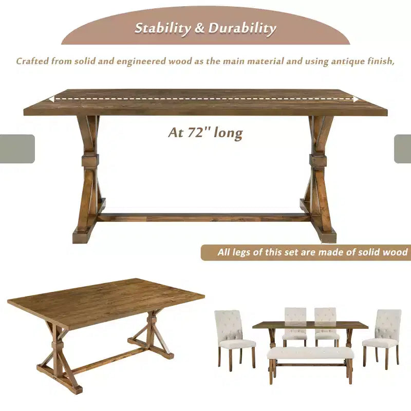 Set tavolo da pranzo allungabile vintage GDFStudio Oliver per 4-6 persone con tavolo farmhouse 42-58" e sedie imbottite