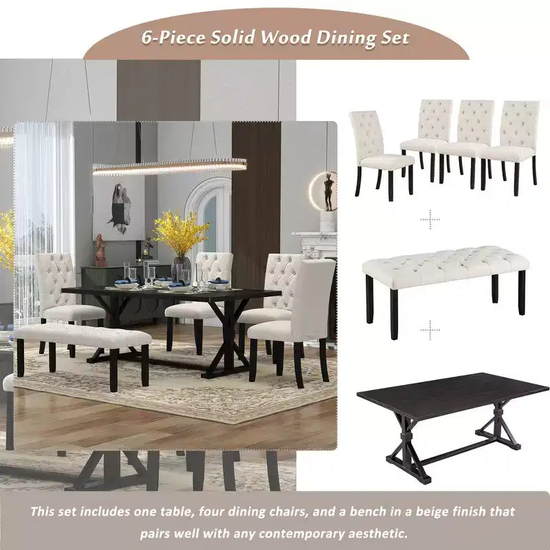 Set tavolo da pranzo allungabile vintage GDFStudio Oliver per 4-6 persone con tavolo farmhouse 42-58" e sedie imbottite