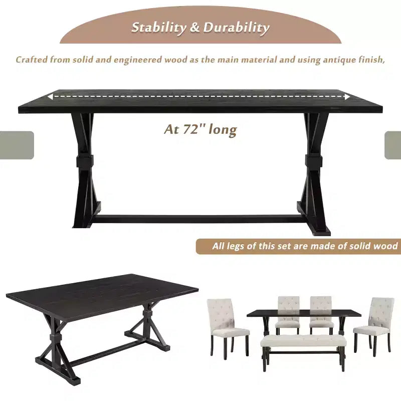 Set tavolo da pranzo allungabile vintage GDFStudio Oliver per 4-6 persone con tavolo farmhouse 42-58" e sedie imbottite