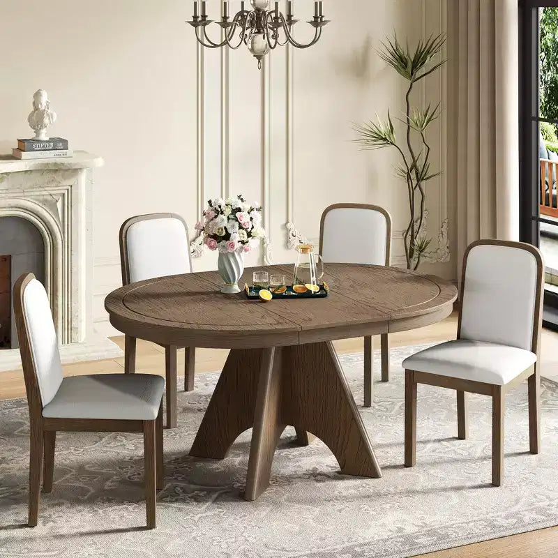 Set tavolo da pranzo allungabile vintage GDFStudio Oliver per 4-6 persone con tavolo farmhouse 42-58" e sedie imbottite