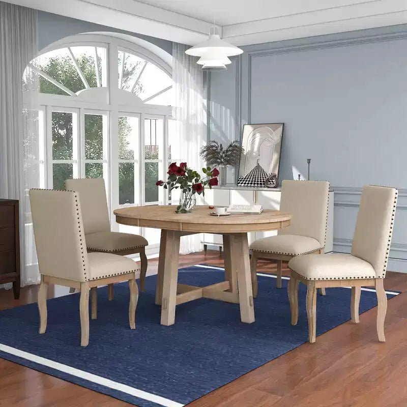 GDFStudio Dana Set da 5 Pezzi Tavolo da Pranzo con Tavolo Rotondo Allungabile e Sedie Imbottite