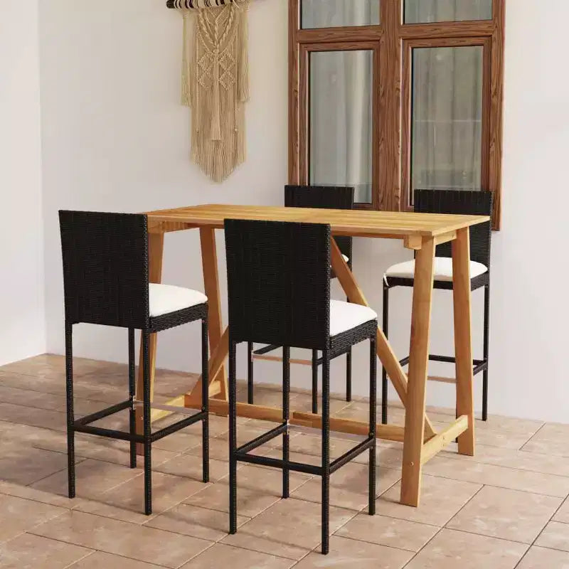 vidaXL Set Mobili da Bar da Giardino Tavolo e Sgabelli con Cuscini - 5 Pezzi Nero