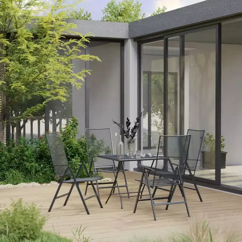 Set da pranzo da giardino vidaXL, tavolo e sedie da esterno in rete d'acciaio, antracite