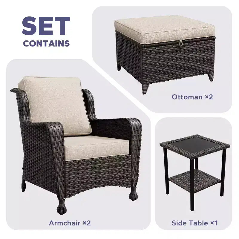 Set da conversazione da esterno in rattan UPTIOT da 5 pezzi con tavolino