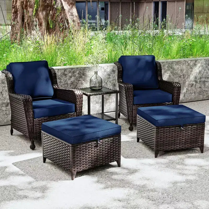 Set da conversazione da esterno in rattan UPTIOT da 5 pezzi con tavolino