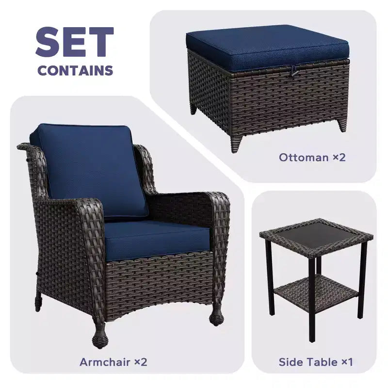 Set da conversazione da esterno in rattan UPTIOT da 5 pezzi con tavolino