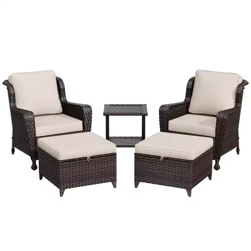 Set da conversazione da esterno in rattan UPTIOT da 5 pezzi con tavolino