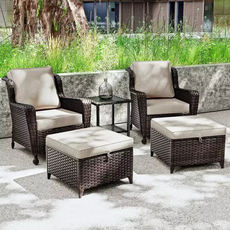 Set da conversazione da esterno in rattan UPTIOT da 5 pezzi con tavolino