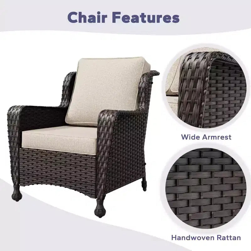 Set da conversazione da esterno in rattan UPTIOT da 5 pezzi con tavolino