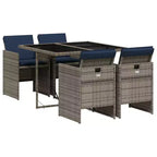 vidaXL Patio Dining Set with Cushions, Garden Table and Chairs, Gray Poly Rattan