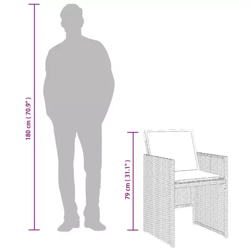Set da pranzo per patio vidaXL con cuscini, tavolo e sedie da giardino, in polyrattan grigio