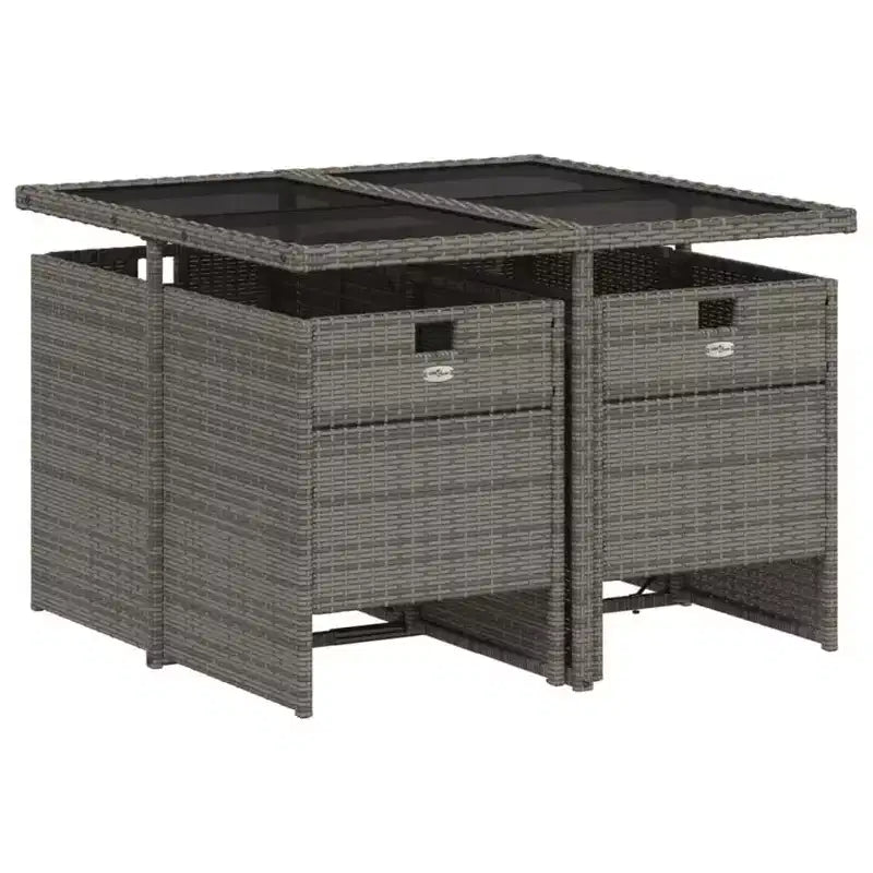 Set da pranzo per patio vidaXL con cuscini, tavolo e sedie da giardino, in polyrattan grigio