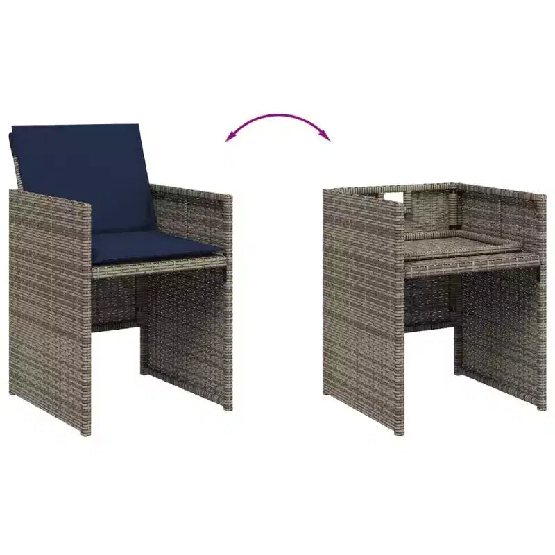 Set da pranzo per patio vidaXL con cuscini, tavolo e sedie da giardino, in polyrattan grigio