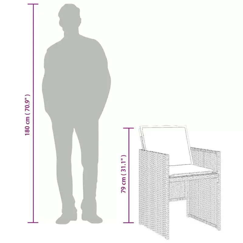 Set da pranzo per patio vidaXL con cuscini - Set da 11 pezzi in polyrattan grigio per giardino, tavolo e sedie da esterno, salvaspazio, piano in vetro temperato