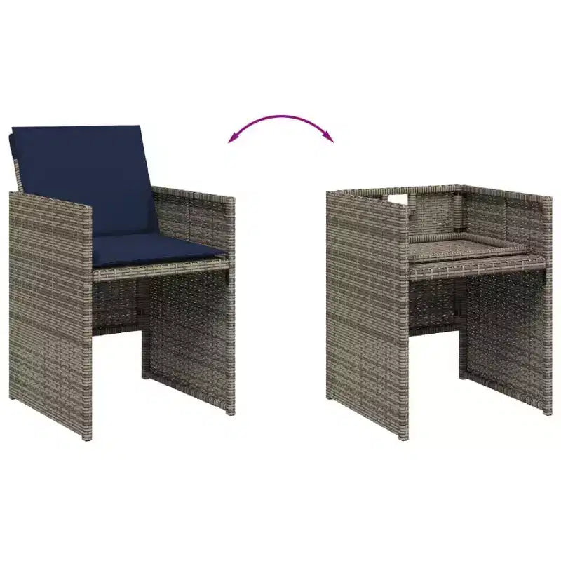 Set da pranzo per patio vidaXL con cuscini - Set da 11 pezzi in polyrattan grigio per giardino, tavolo e sedie da esterno, salvaspazio, piano in vetro temperato