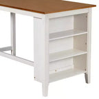 Set da pranzo Homy Casa 5 pezzi, tavolo e sedie altezza bancone con mensole, bianco e noce, stile moderno rustico
