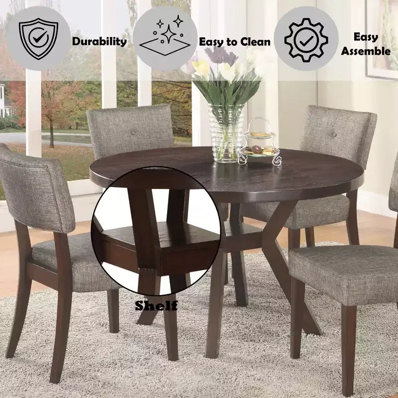 GDFStudio Matt Modern, set da 5 pezzi, tavolo da pranzo in legno con 4 sedie imbottite