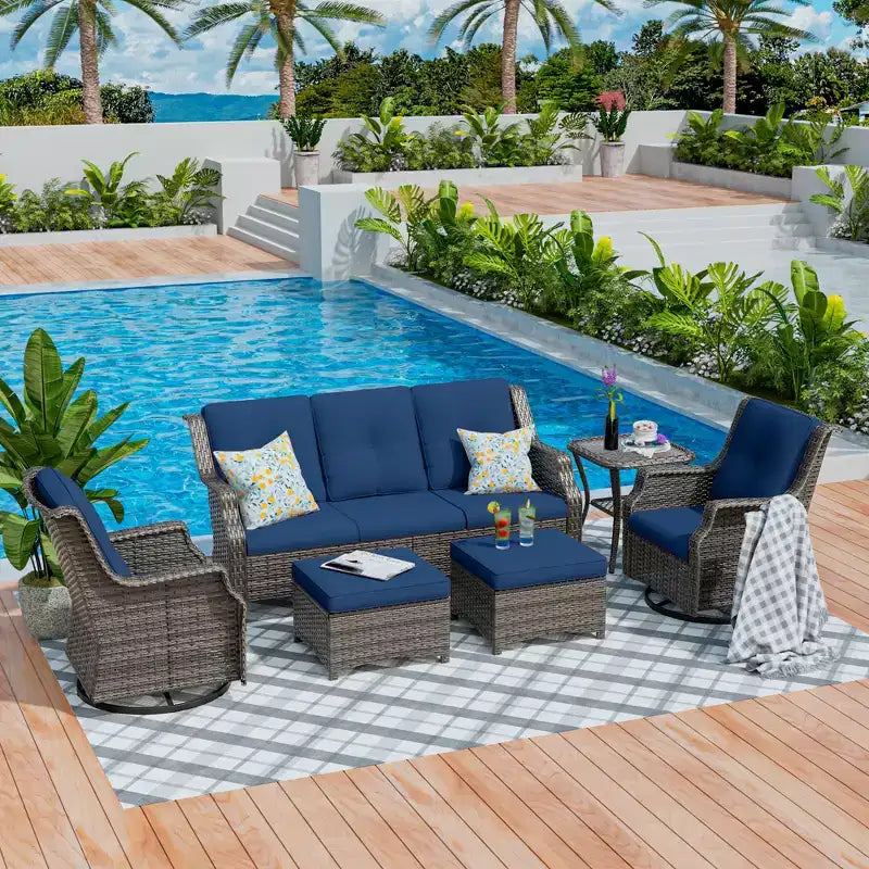 UPTIOT Set da 6 pezzi di mobili da giardino in vimini per esterni, sedie in rattan, set in vimini