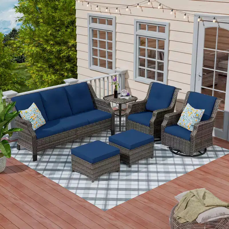 UPTIOT Set da 6 pezzi di mobili da giardino in vimini per esterni, sedie in rattan, set in vimini