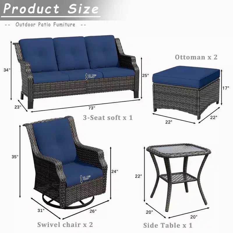 UPTIOT Set da 6 pezzi di mobili da giardino in vimini per esterni, sedie in rattan, set in vimini