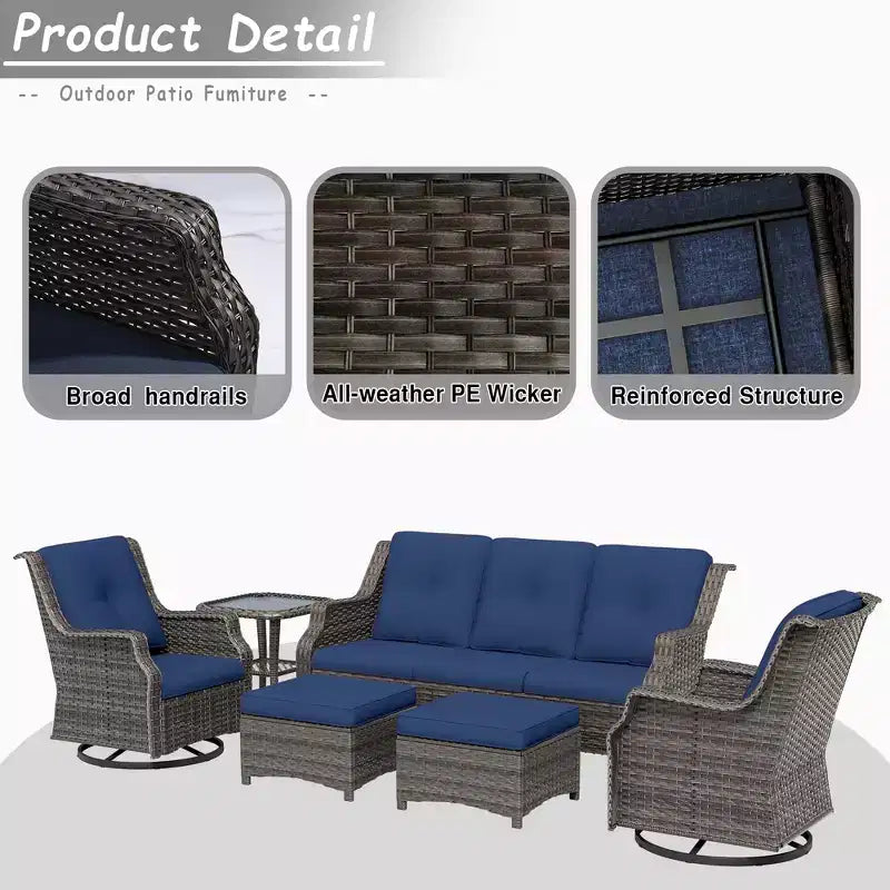 UPTIOT Set da 6 pezzi di mobili da giardino in vimini per esterni, sedie in rattan, set in vimini