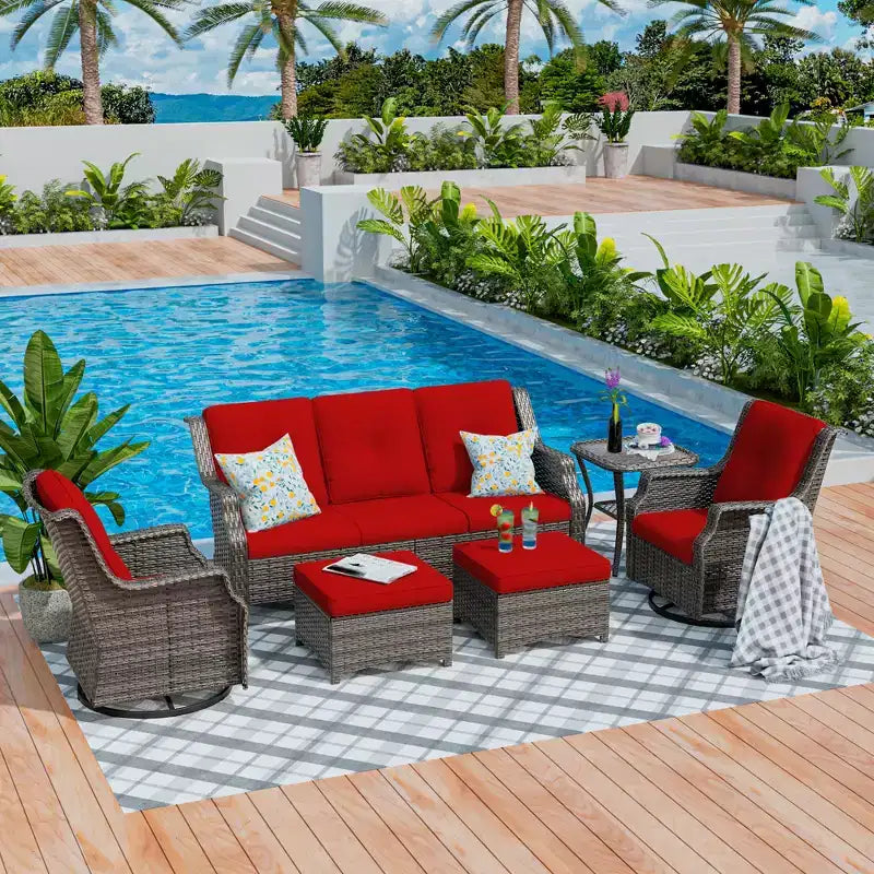 UPTIOT Set da 6 pezzi di mobili da giardino in vimini per esterni, sedie in rattan, set in vimini
