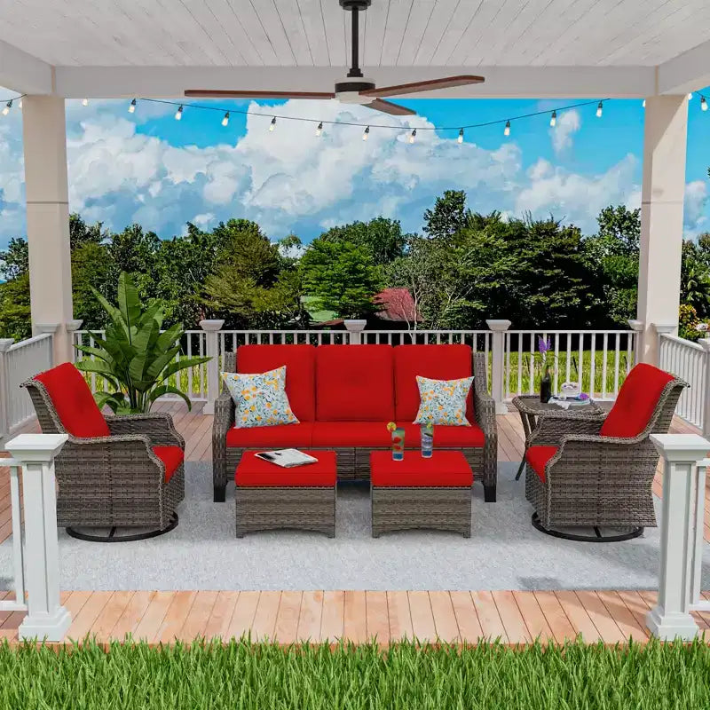 UPTIOT Set da 6 pezzi di mobili da giardino in vimini per esterni, sedie in rattan, set in vimini