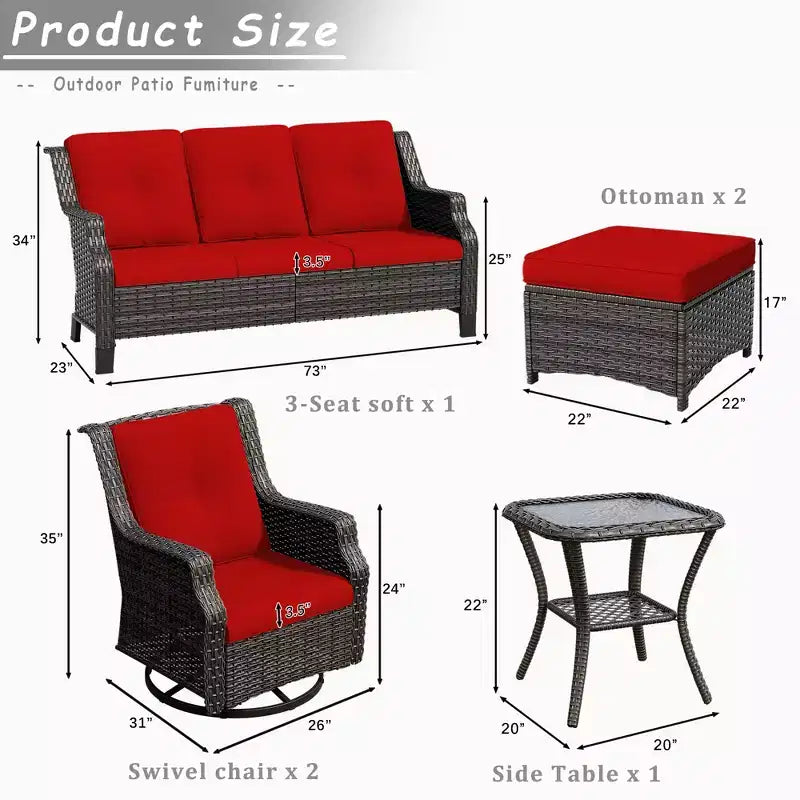 UPTIOT Set da 6 pezzi di mobili da giardino in vimini per esterni, sedie in rattan, set in vimini
