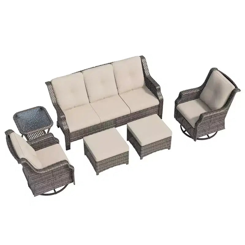 UPTIOT Set da 6 pezzi di mobili da giardino in vimini per esterni, sedie in rattan, set in vimini
