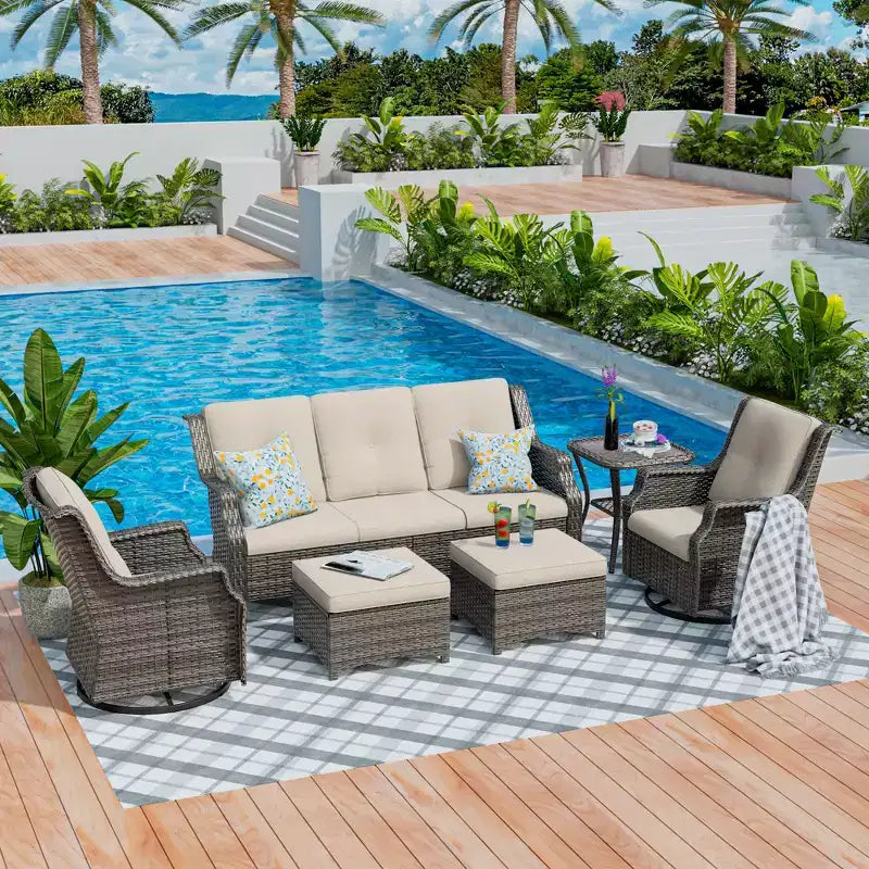 UPTIOT Set da 6 pezzi di mobili da giardino in vimini per esterni, sedie in rattan, set in vimini
